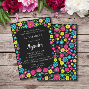 Colourful Mexican flowers quinceañera invitation