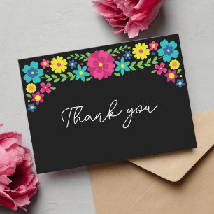 Colourful Mexican flowers thank you Card