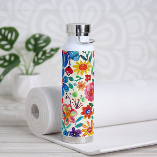 Colourful Mexican Flowers Water Bottle