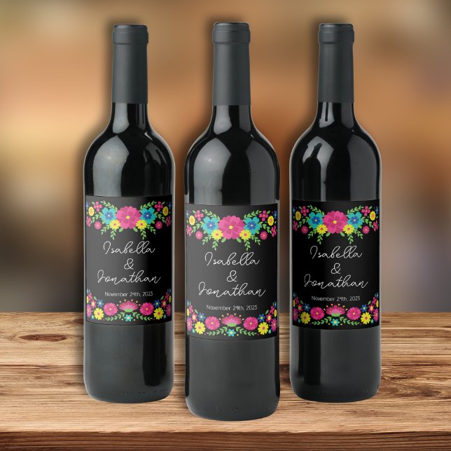 Colourful Mexican flowers Wine Label (Creator Uploaded)