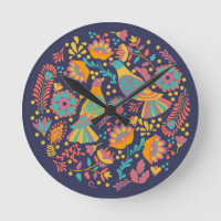 Colourful Mexican Folk Art Birds and Flowers Blue