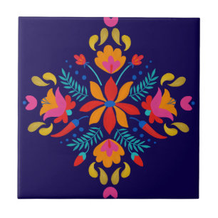 Colourful Mexican Folk Art Floral Ceramic Tile