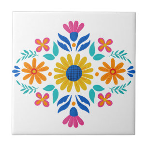 Colourful Mexican Folk Art Floral Ceramic Tile