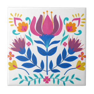 Colourful Mexican Folk Art Floral Ceramic Tile