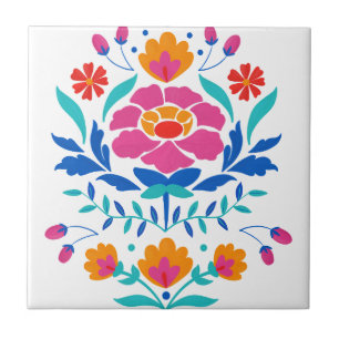 Colourful Mexican Folk Art Floral Ceramic Tile