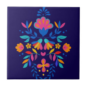 Colourful Mexican Folk Art Floral Ceramic Tile