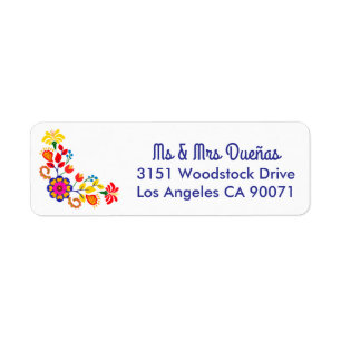 Colourful Mexican Folk Art Otomi Floral Fiesta Return Address Label