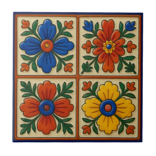Colourful Mexican Folk Traditional Floral Art Ceramic Tile