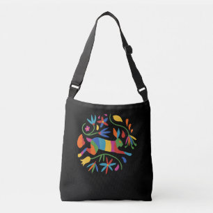 Colourful Mexican Otomi Hare & Flowers Crossbody Bag