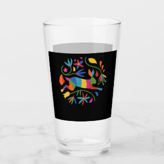 Colourful Mexican Otomi Hare & Flowers Glass