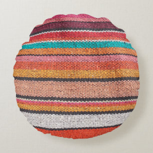 Colourful mexican, peruvian style rug surface clos round cushion