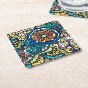 Colourful Mexican Pottery Photo Art Southwest Square Paper Coaster