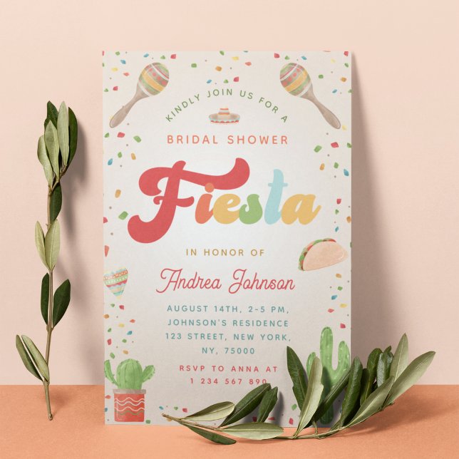 Colourful Mexican Retro Groovy Bridal Shower Fiest Invitation (Creator Uploaded)
