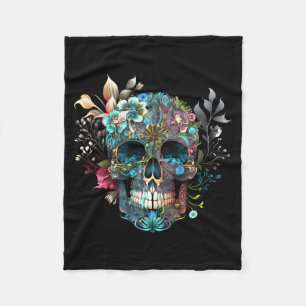 Colourful Mexican Skull Patterns Flowers Halloween Fleece Blanket