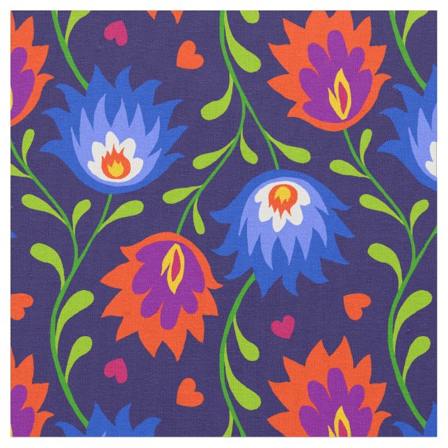 Colourful Mexican Style Floral Pattern Elegant Bol Fabric (Close Up)