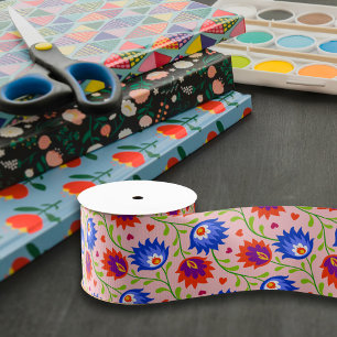 Colourful Mexican Style Floral Pattern Elegant Bol Grosgrain Ribbon