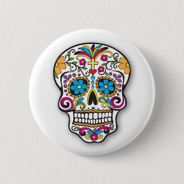 Colourful Mexican Sugar Skull Day of the Dead 6 Cm Round Badge (Front)