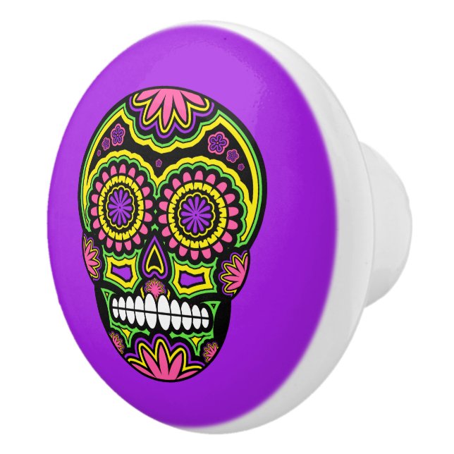 Colourful Mexican Sugar Skull Day Of The Dead Ceramic Knob (Right)