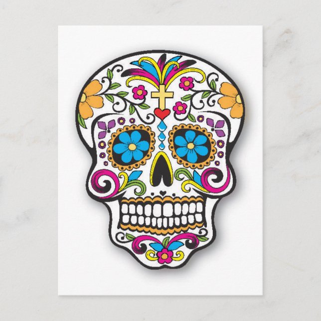 Colourful Mexican Sugar Skull Day of the Dead Postcard (Front)