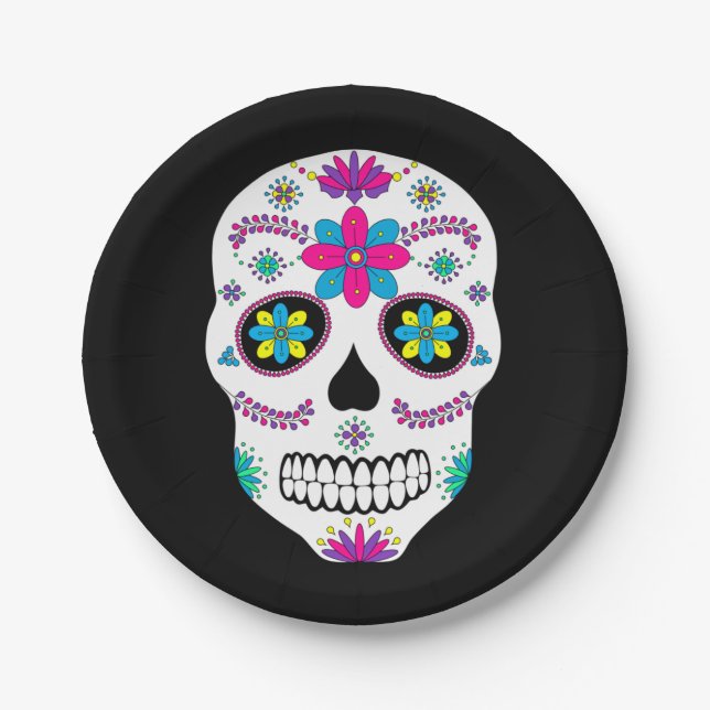 Colourful Mexican Sugar Skull Paper Plate (Front)