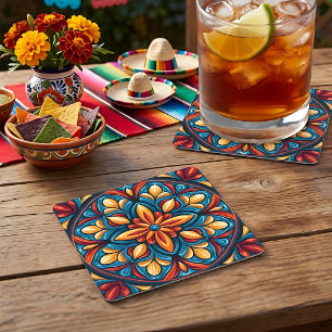 Colourful Mexican Talavera Paper Coaster
