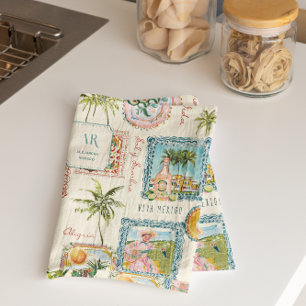Colourful Mexican Travel Print Monogram Tea Towel