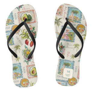 Colourful Mexican Travel Print Monogram Thongs