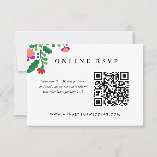 Colourful Mexican Wedding Online RSVP QR Code Thank You Card (Front)