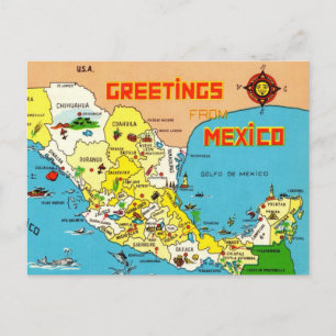 Colourful Mexico Map Postcard