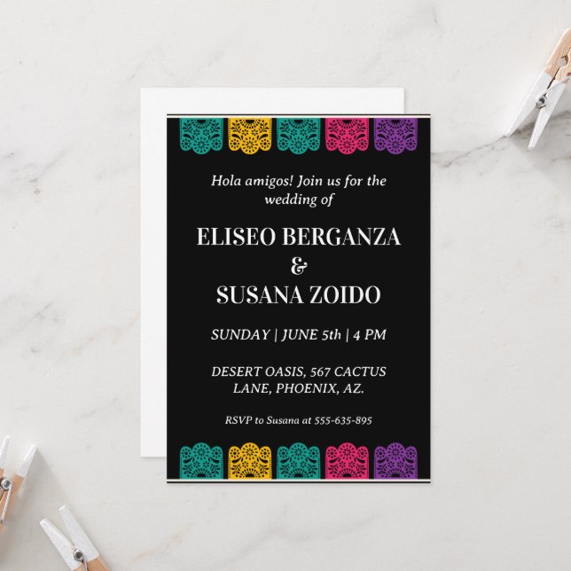 colourful mexico mexican wedding invitations (Front/Back In Situ)