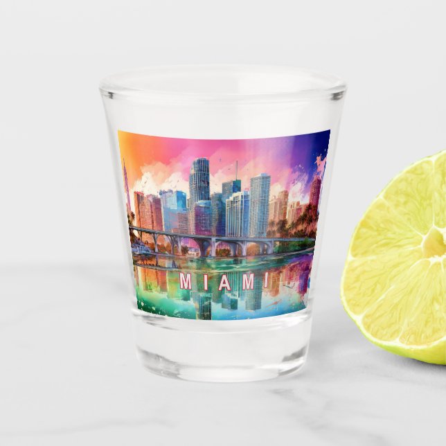 Colourful Miami Skyline Abstract Art Shot Glass (Front)