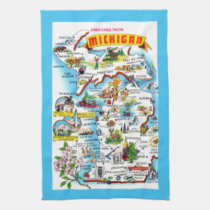 Colourful Michigan Map Tea Towel