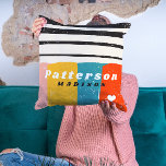 Colourful Mid Century Abstract Personalised Name Cushion<br><div class="desc">Colourful Mid Century Abstract Personalised Name Throw Pillows Cushions features a colourful stripe pattern with your personalised name in simple black and white script on an abstract background. Personalise by editing the text in the text boxes provided. Perfect gift for birthday, Christmas, Mother's Day, sister, cousins, best friends and more....</div>
