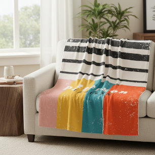 Colourful Mid Century Abstract Personalised Name Fleece Blanket