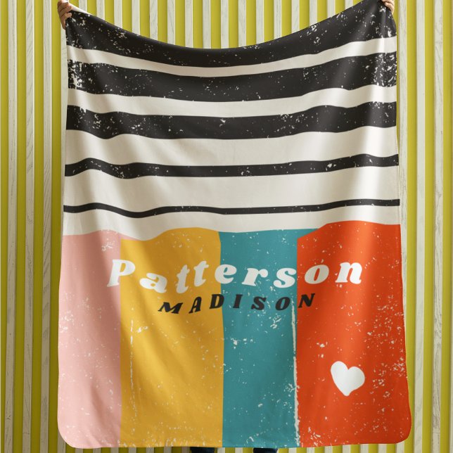 Colourful Mid Century Abstract Personalised Name Sherpa Blanket (Creator Uploaded)