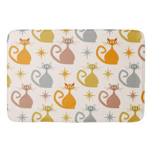 Colourful Mid Century Atomic Cats with Starbursts  Bath Mat