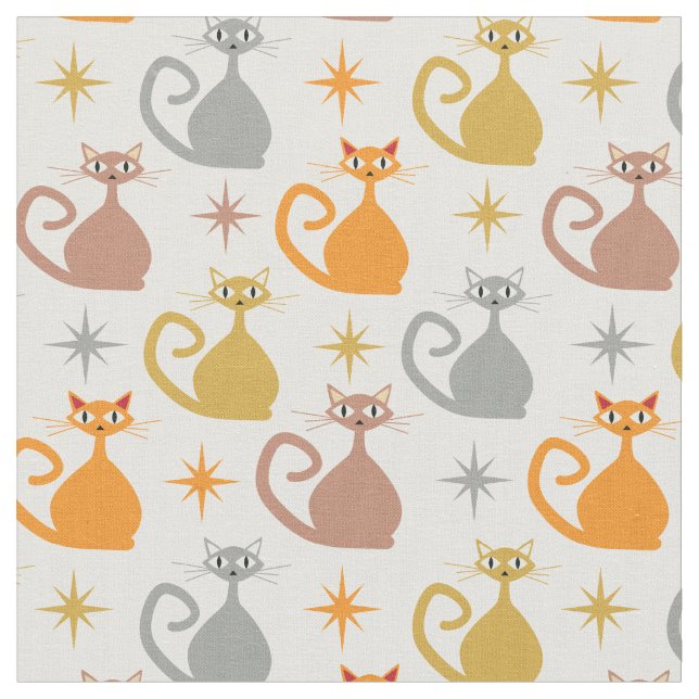 Colourful Mid Century Atomic Cats with Starbursts Fabric (Close Up)