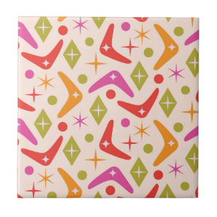 Colourful Mid Century Boomerangs with Diamonds  Ceramic Tile