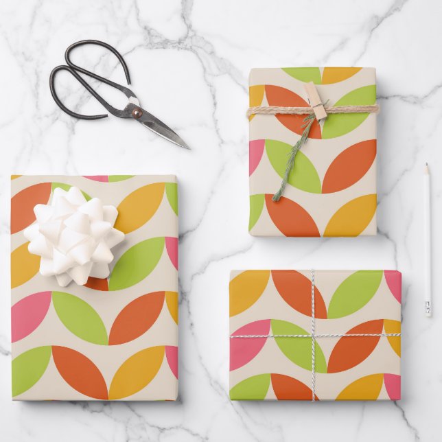 Colourful Mid Century Geometric leaves pattern Wrapping Paper Sheet (Front)