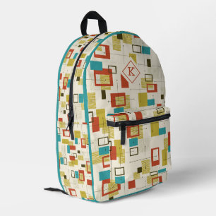 Colourful Mid-Century Geometric Pattern Monogram Printed Backpack