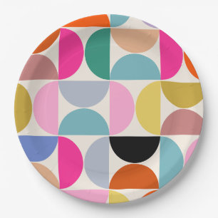 Colourful Mid Century Modern Abstract Pattern Paper Plate