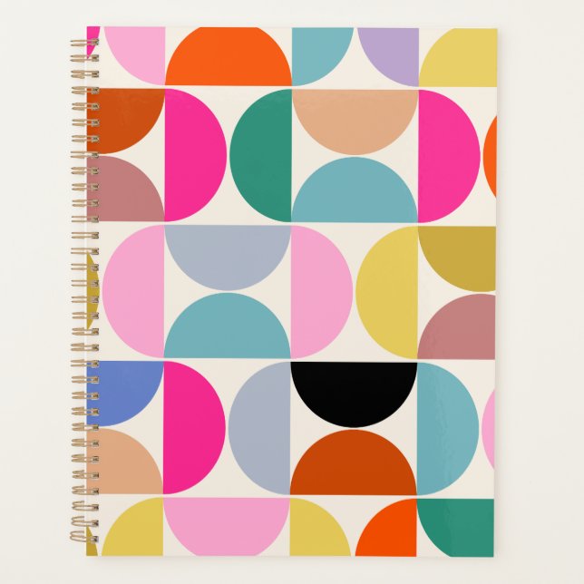 Colourful Mid Century Modern Abstract Pattern Planner (Front)