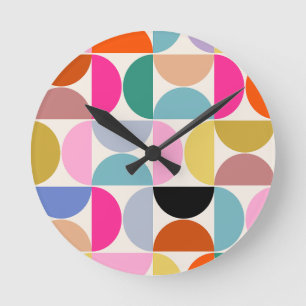 Colourful Mid Century Modern Abstract Pattern Round Clock