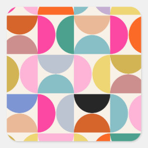 Colourful Mid Century Modern Abstract Pattern Square Sticker