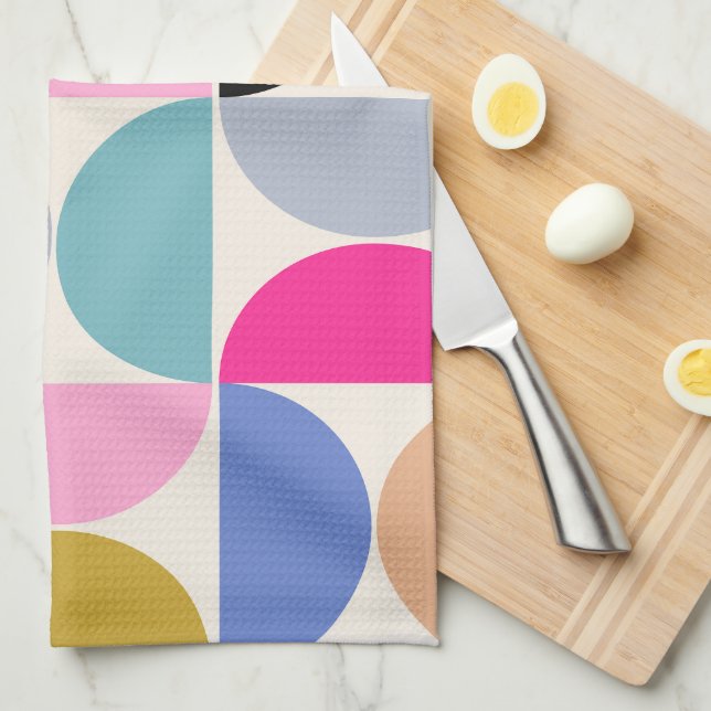 Colourful Mid Century Modern Abstract Pattern Tea Towel (Quarter Fold)