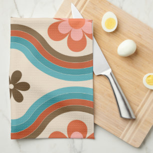 Colourful Mid Century Modern Floral Rainbow Retro Tea Towel