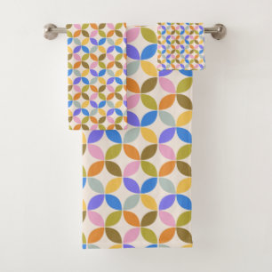 Colourful Mid Century Modern Geometric Pattern  Bath Towel Set