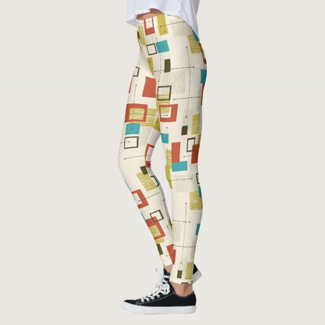 Colourful Mid-Century modern geometric pattern Leggings (Left)