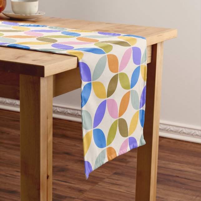 Colourful Mid Century Modern Geometric Pattern Short Table Runner (In Situ)