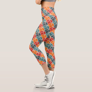 Colourful Mid-Century Modern Style Pattern Capri Leggings